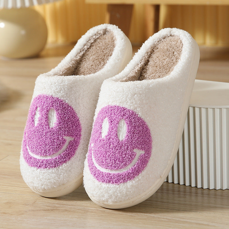 Fashion Plush Smiley Face House Slippers